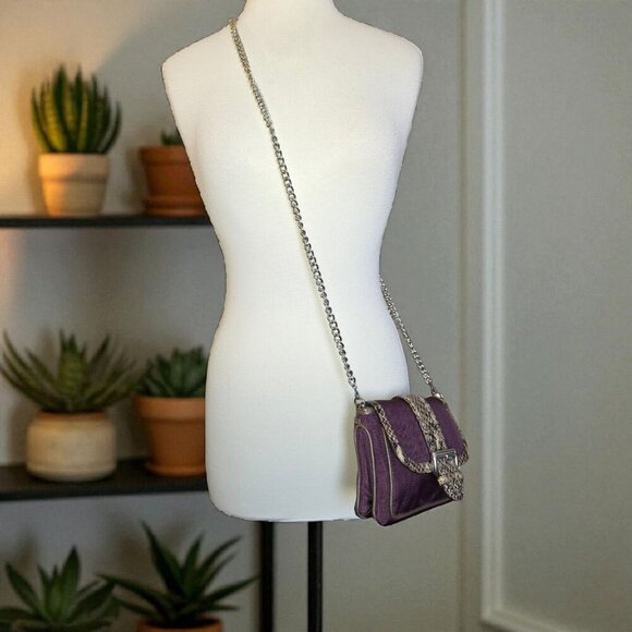 Brighton Portland Plumberry Purple Nylon & Embossed Leather Buckle Flap Silver - Picture 2 of 15